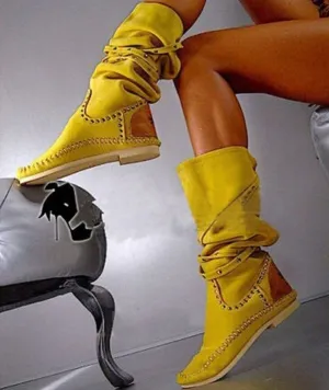 Women Suede Leather Round Toe Flat Heels Gladiator Shoes