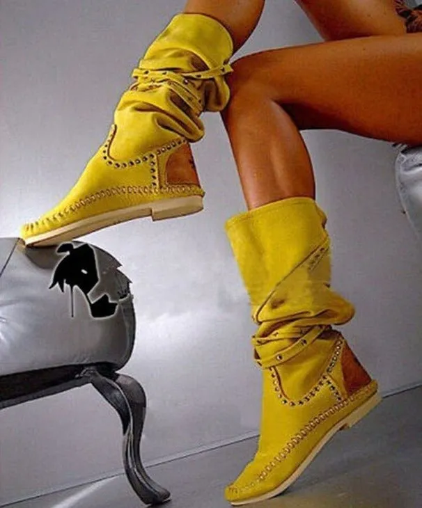 Women Suede Leather Round Toe Flat Heels Gladiator Shoes