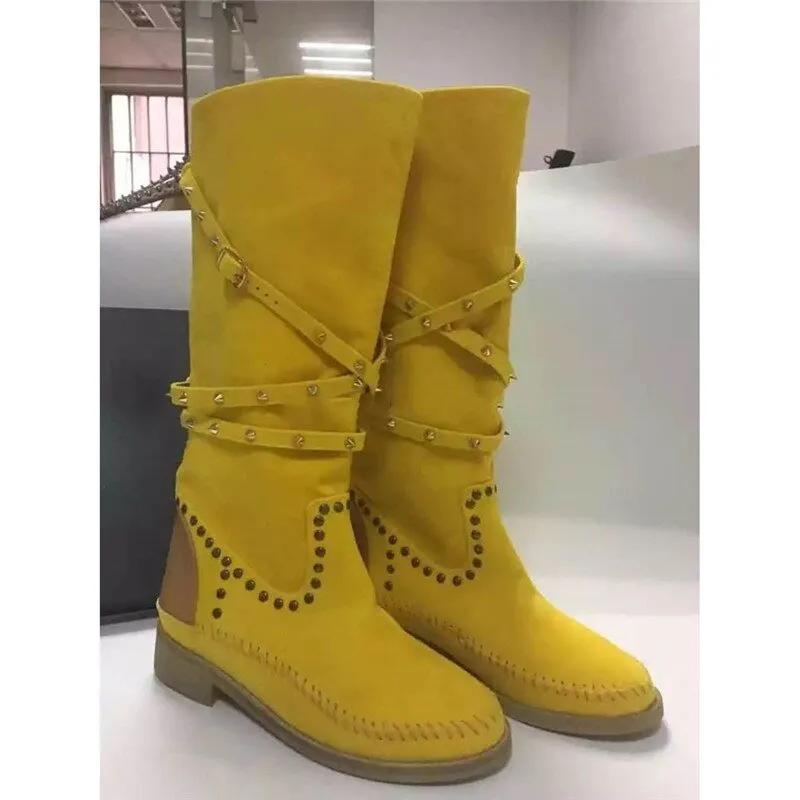 Women Suede Leather Round Toe Flat Heels Gladiator Shoes