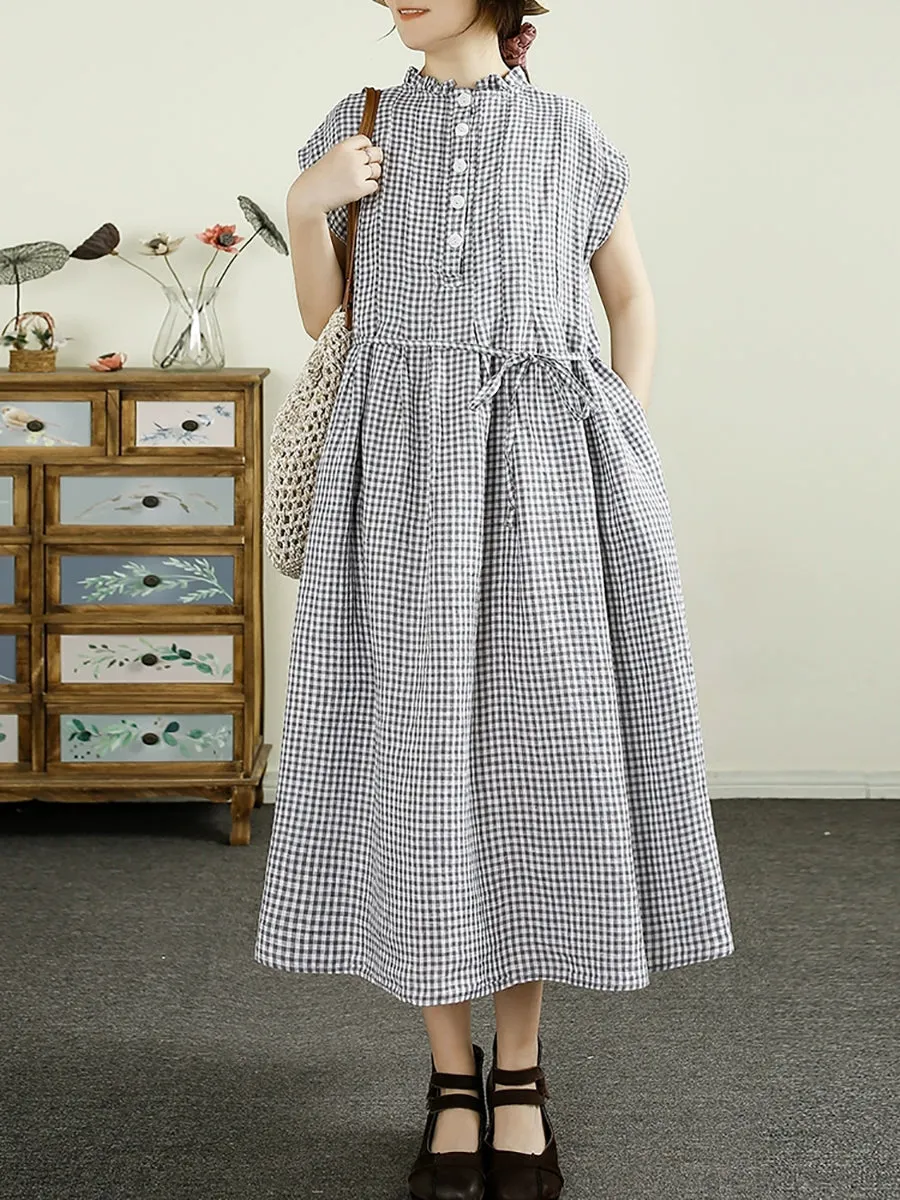 Women Vintage Summer Artsy Lattice Strap Waist Dress