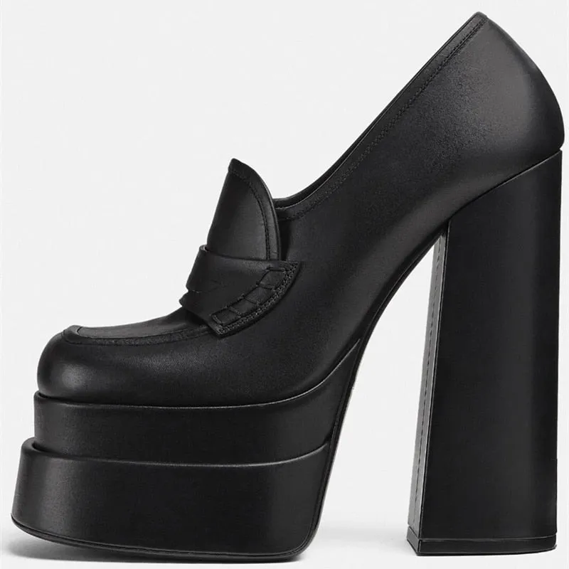Women Waterproof Heels Pumps Platform Slip-On Shoes