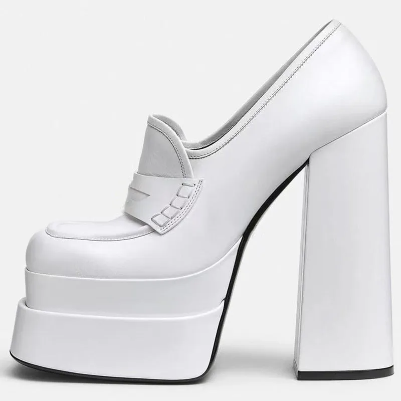 Women Waterproof Heels Pumps Platform Slip-On Shoes