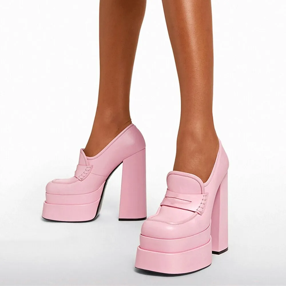Women Waterproof Heels Pumps Platform Slip-On Shoes