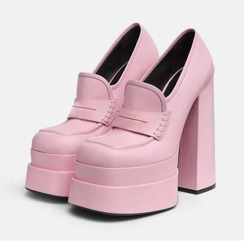 Women Waterproof Heels Pumps Platform Slip-On Shoes