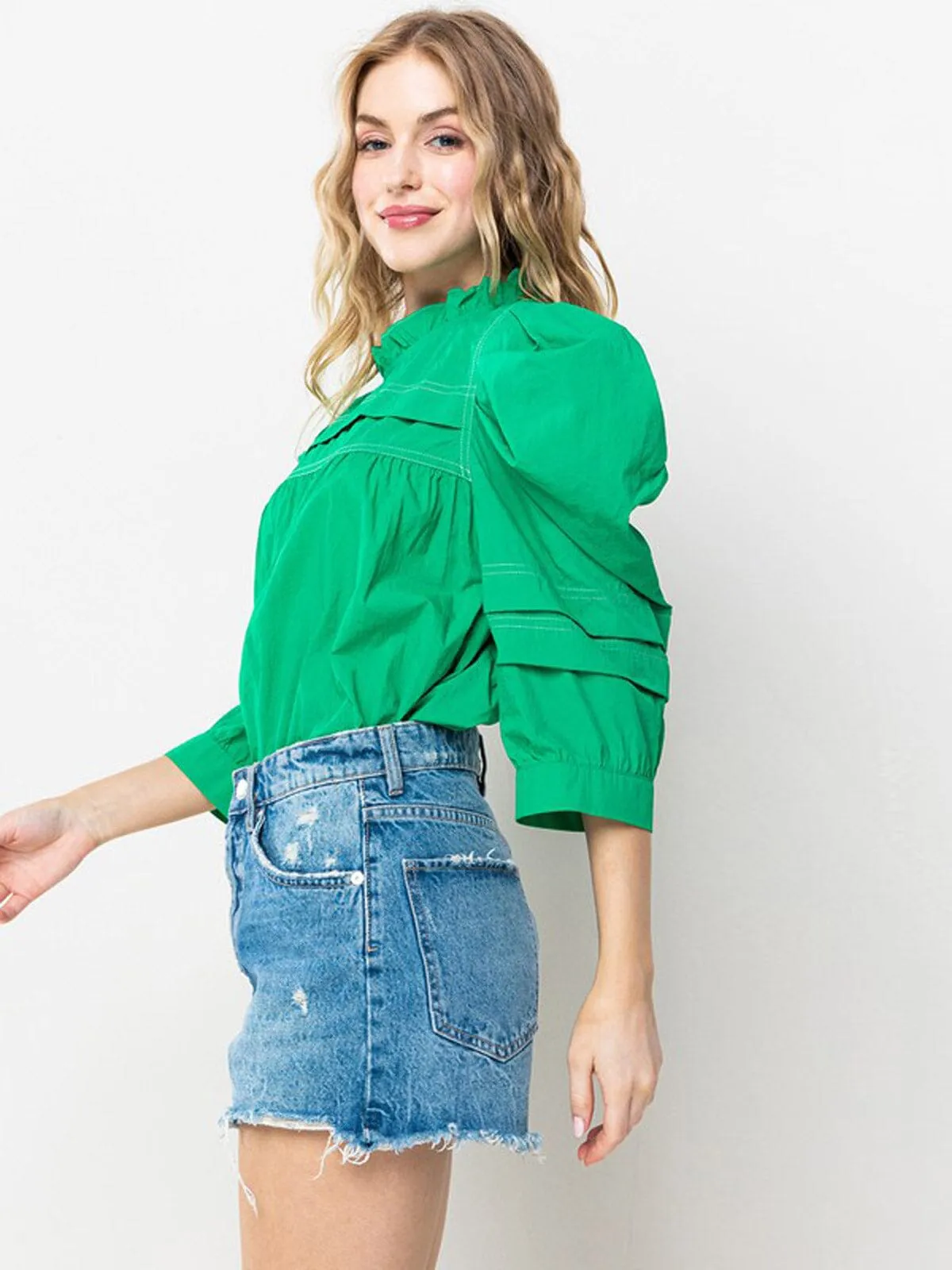 WOMEN'S 3/4 PUFF SLEEVE TUNIC BLOUSE TOP