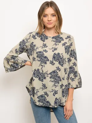 WOMEN'S 3/4 RUFFLE SLEEVES FLORAL TOP