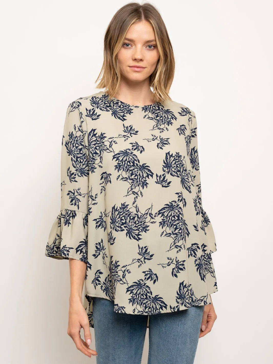 WOMEN'S 3/4 RUFFLE SLEEVES FLORAL TOP