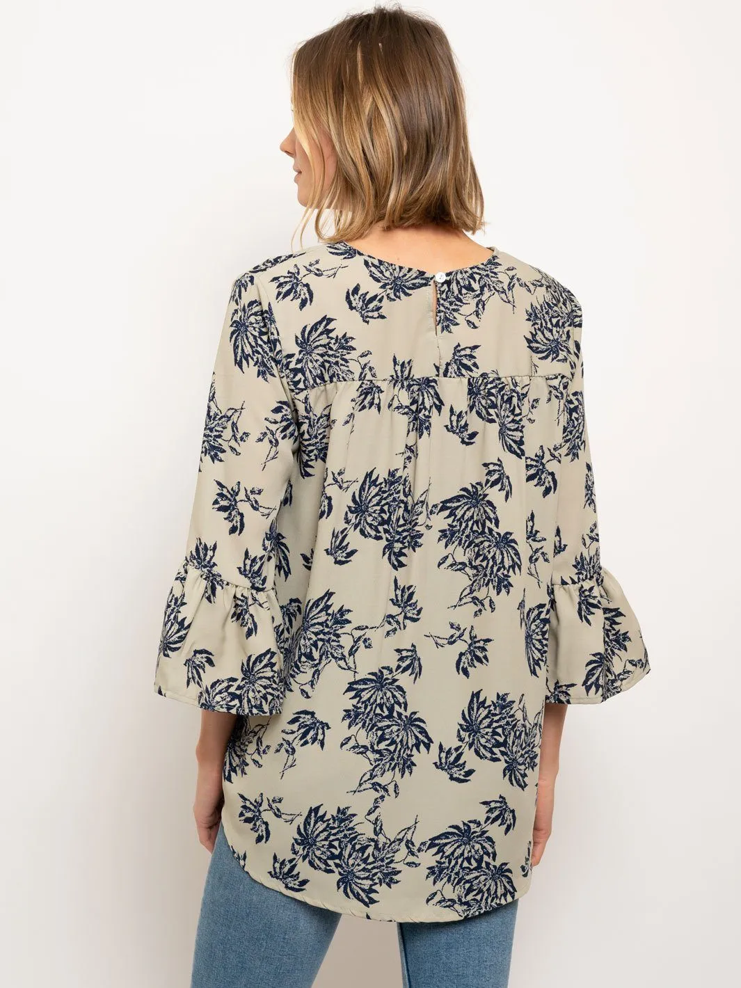 WOMEN'S 3/4 RUFFLE SLEEVES FLORAL TOP