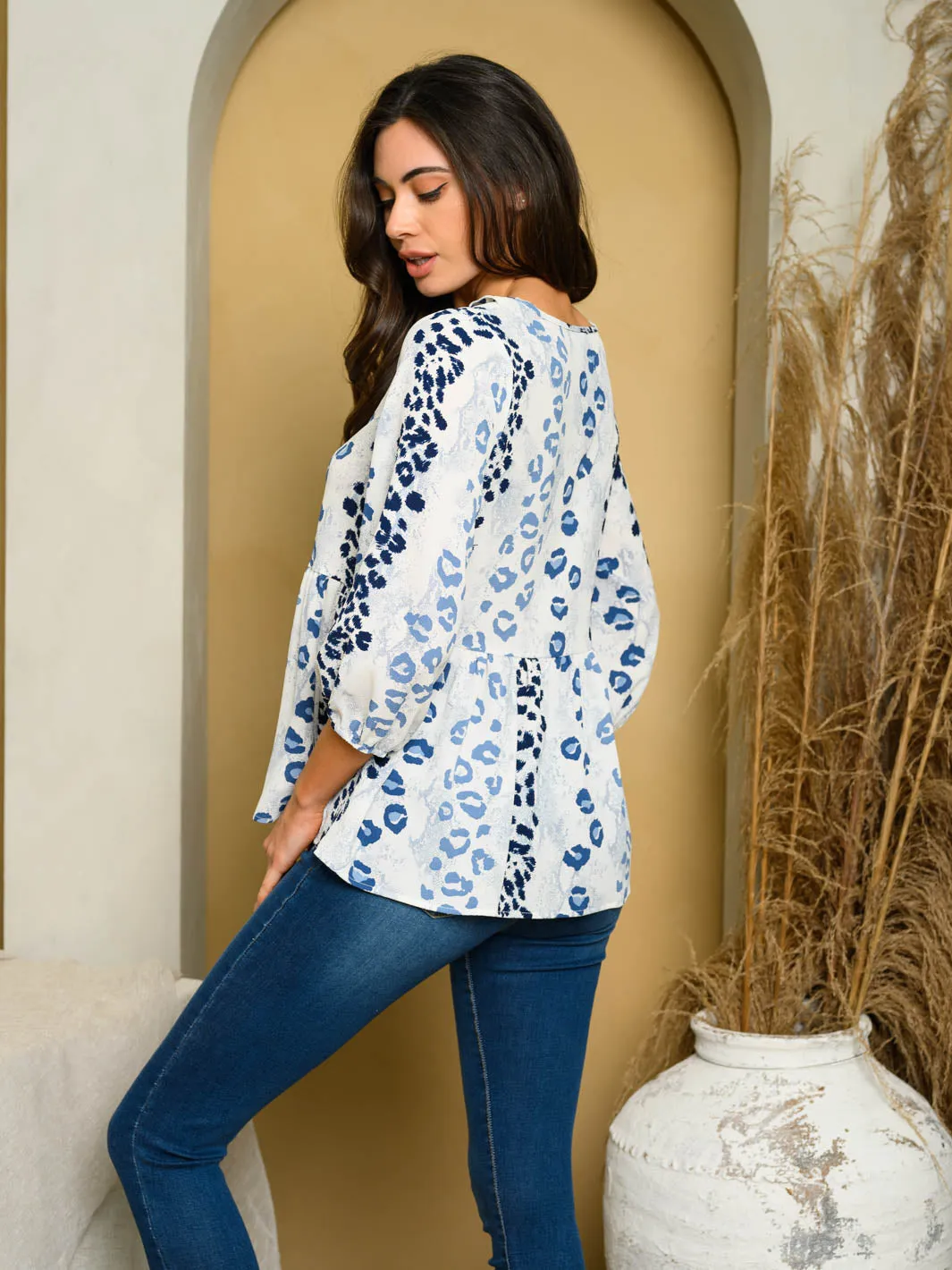 WOMEN'S 3/4 SLEEVE ANIMAL PRINT TOP