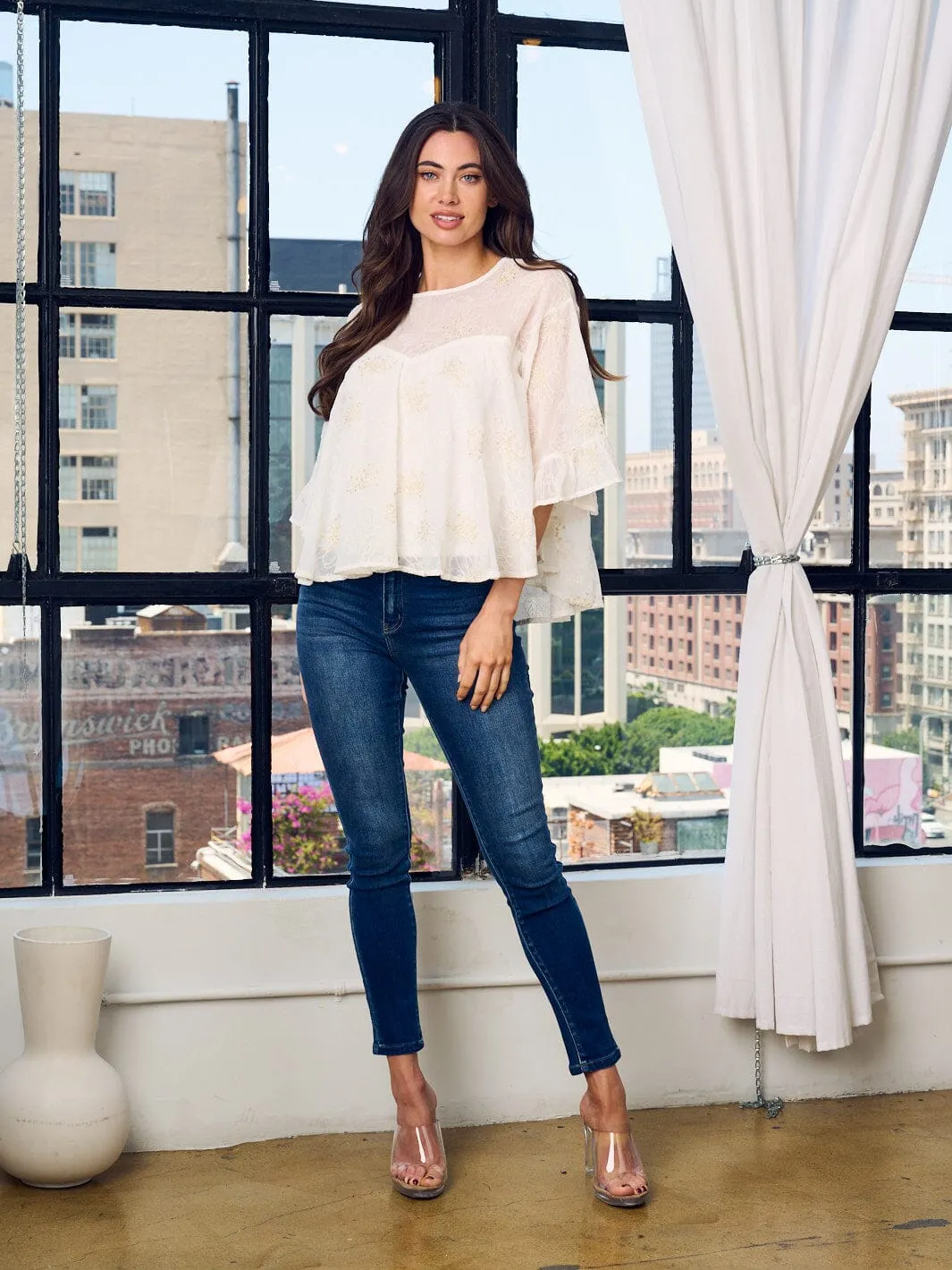 WOMEN'S 3/4 SLEEVE FLORAL TUNIC TOP
