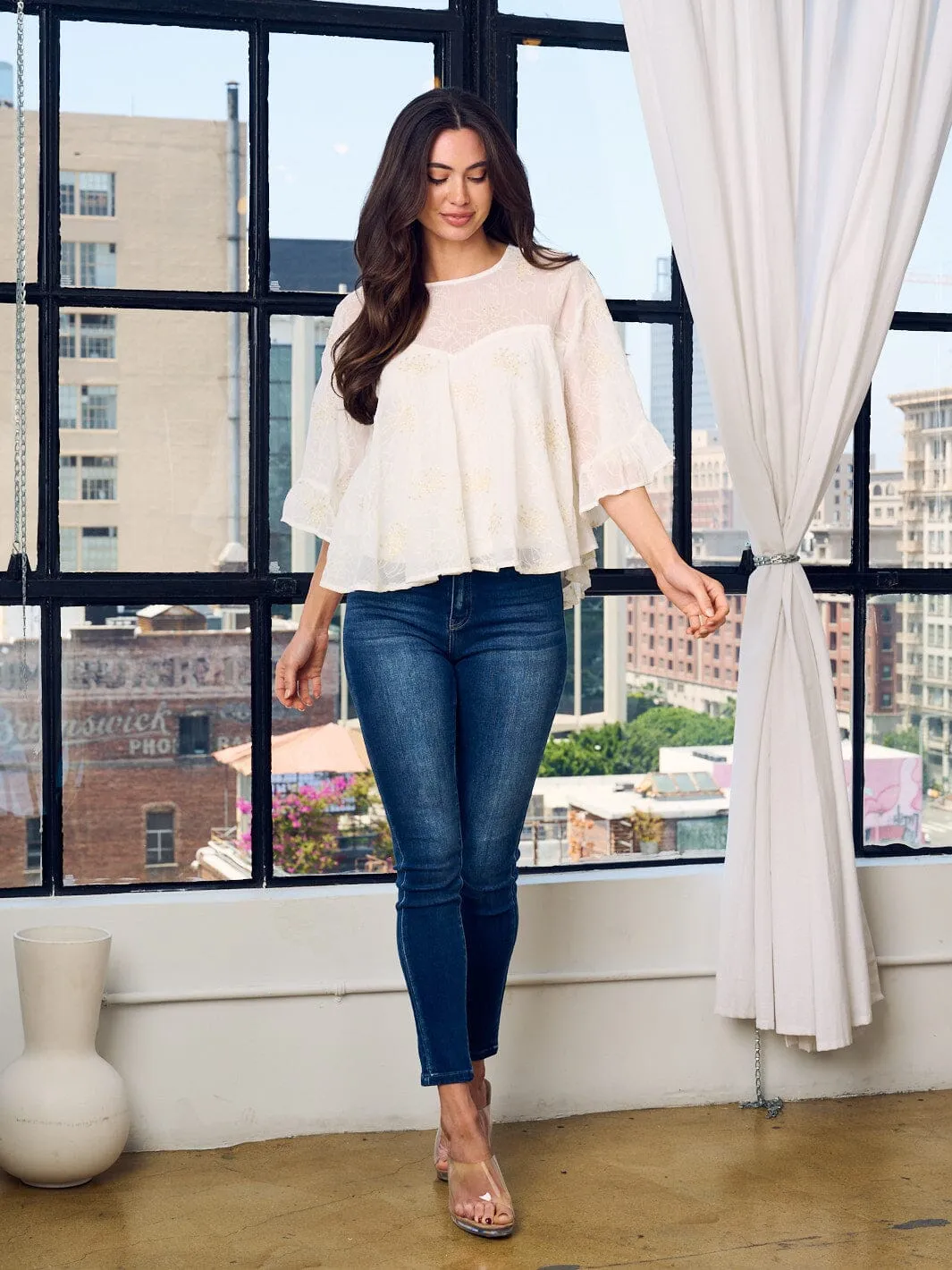 WOMEN'S 3/4 SLEEVE FLORAL TUNIC TOP