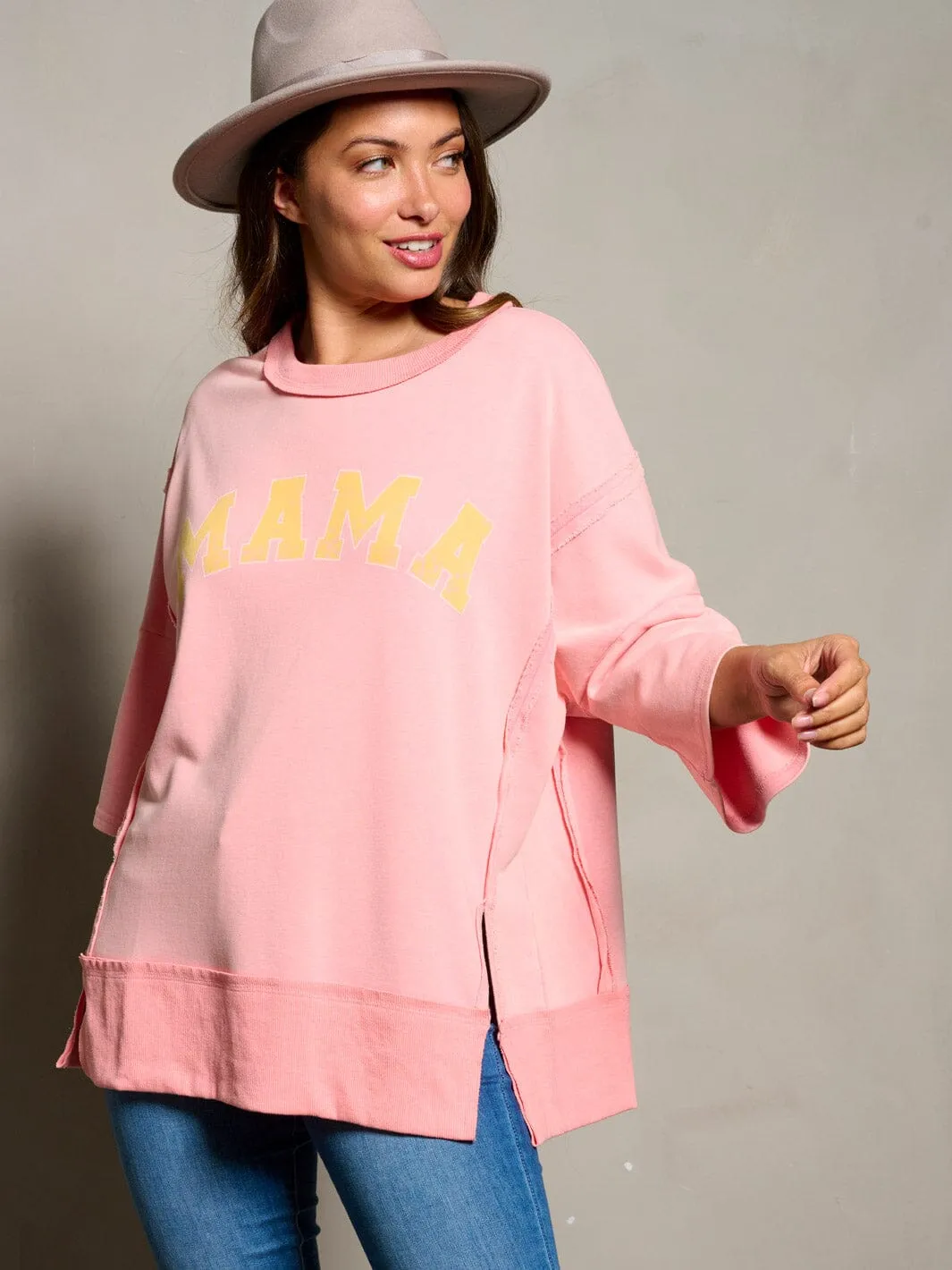 WOMEN'S 3/4 SLEEVE MAMA GRAPGIC TUNIC BLOUSE TOP