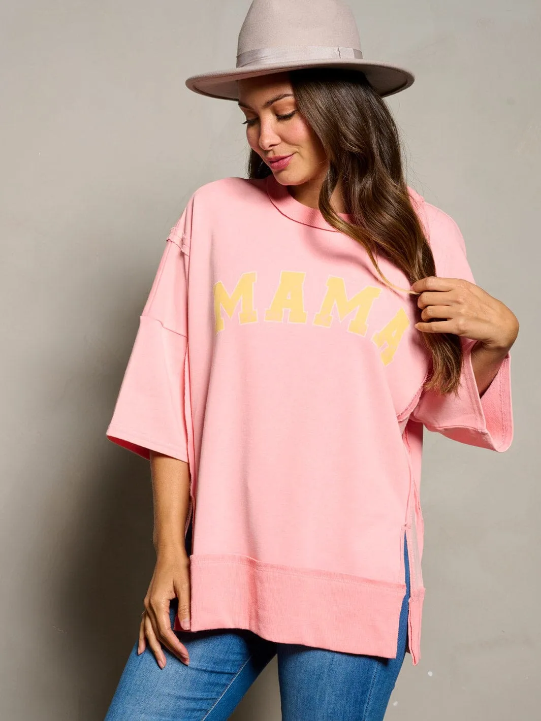 WOMEN'S 3/4 SLEEVE MAMA GRAPGIC TUNIC BLOUSE TOP
