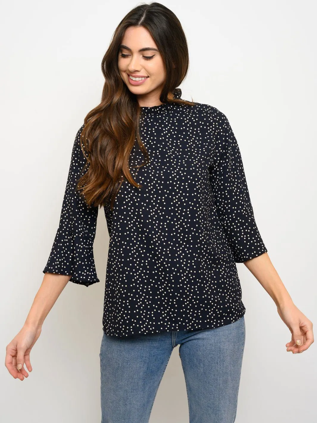 WOMEN'S 3/4 SLEEVE POLKA DOTS TOP