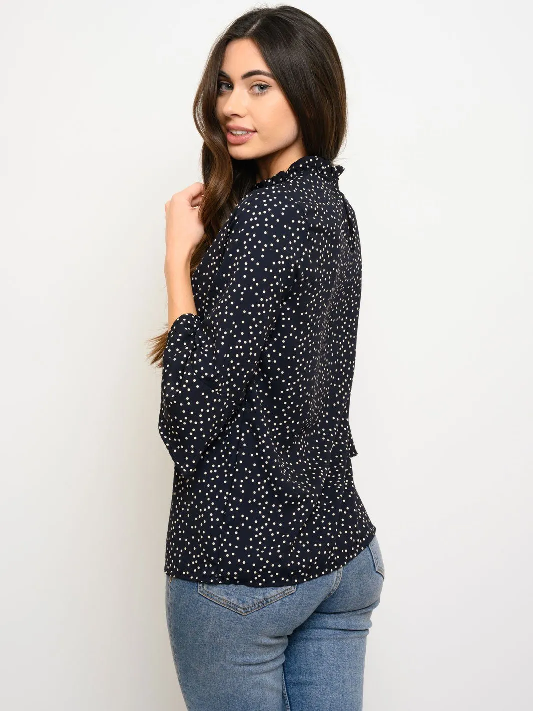 WOMEN'S 3/4 SLEEVE POLKA DOTS TOP