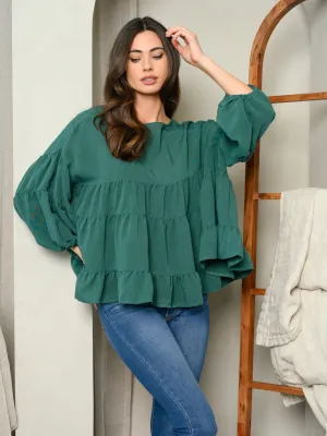 WOMEN'S 3/4 SLEEVE TIERED TUNIC TOP
