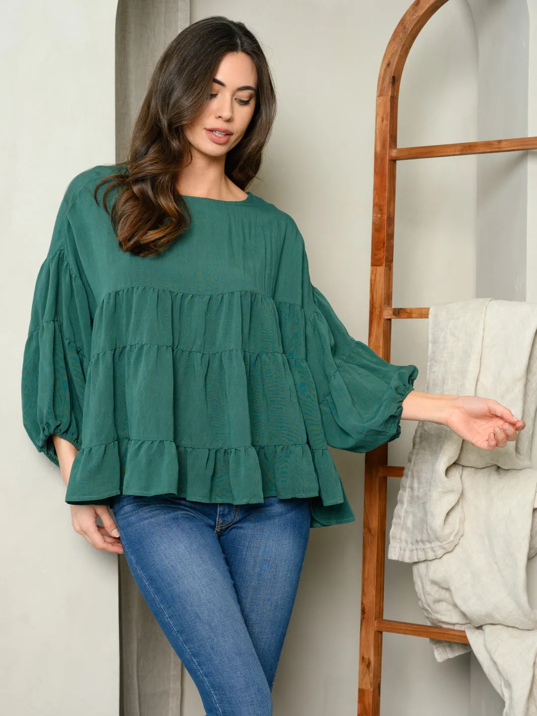 WOMEN'S 3/4 SLEEVE TIERED TUNIC TOP