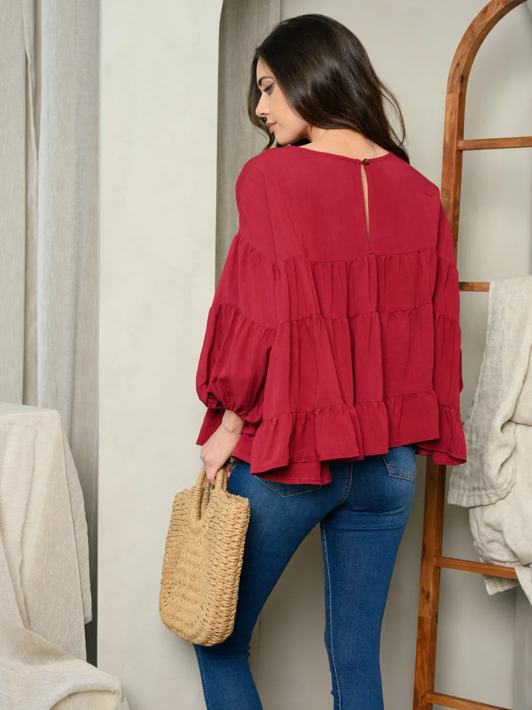 WOMEN'S 3/4 SLEEVE TIERED TUNIC TOP