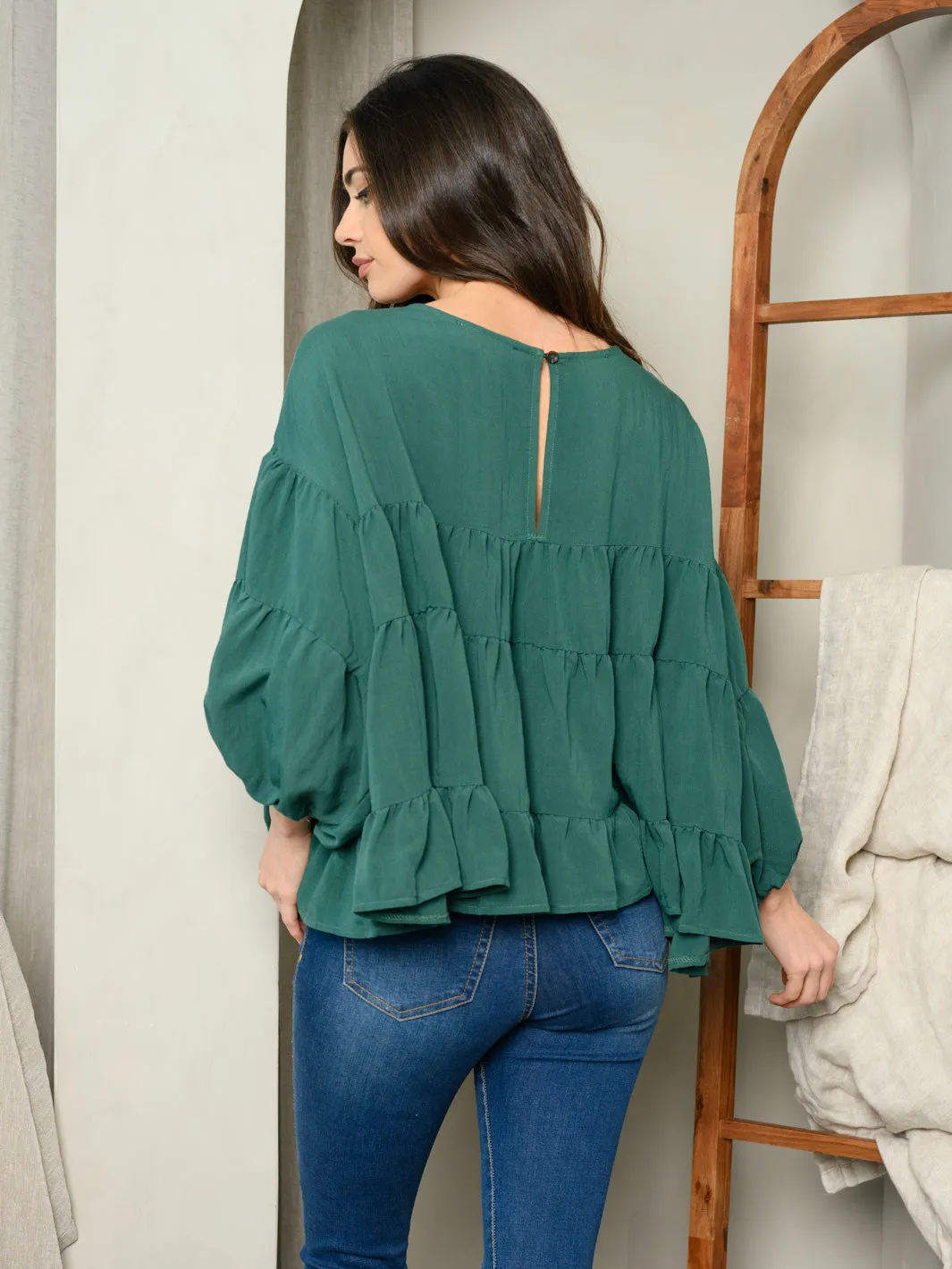 WOMEN'S 3/4 SLEEVE TIERED TUNIC TOP