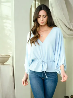 WOMEN'S 3/4 SLEEVE V-NECK BACK DETAIL TOP