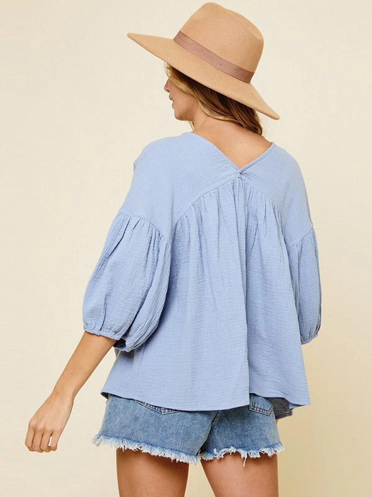 WOMEN'S 3/4 SLEEVE V-NECK TUNIC BLOUSE