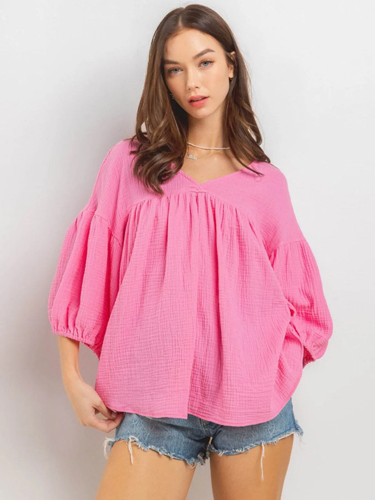 WOMEN'S 3/4 SLEEVE V-NECK TUNIC BLOUSE