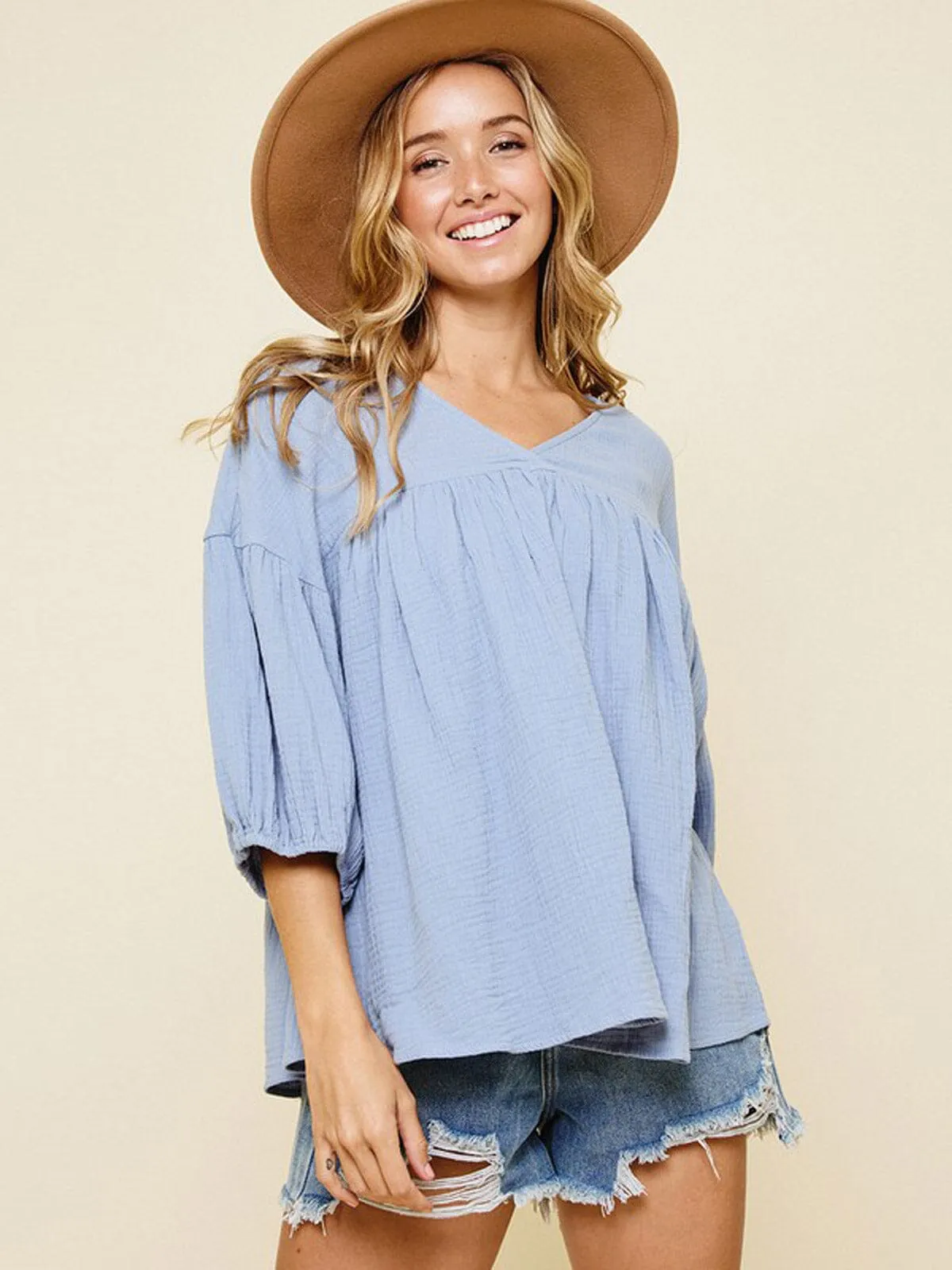 WOMEN'S 3/4 SLEEVE V-NECK TUNIC BLOUSE