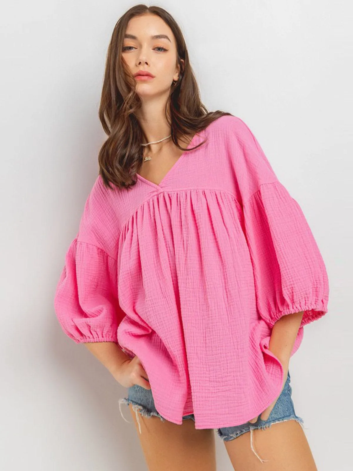 WOMEN'S 3/4 SLEEVE V-NECK TUNIC BLOUSE