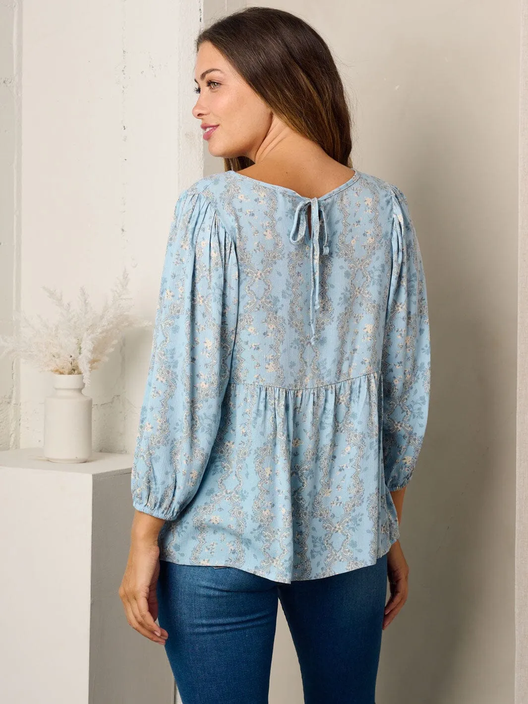 WOMEN'S 3/4 SLEEVELESS TUNIC FLORAL PRINT TOP
