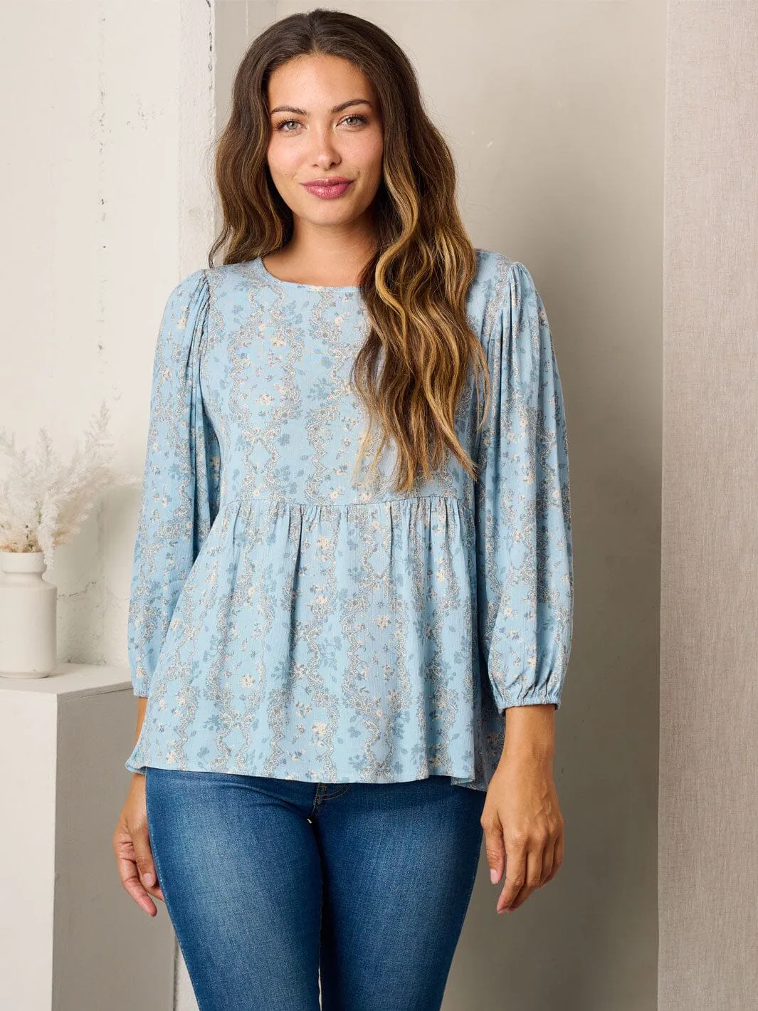 WOMEN'S 3/4 SLEEVELESS TUNIC FLORAL PRINT TOP