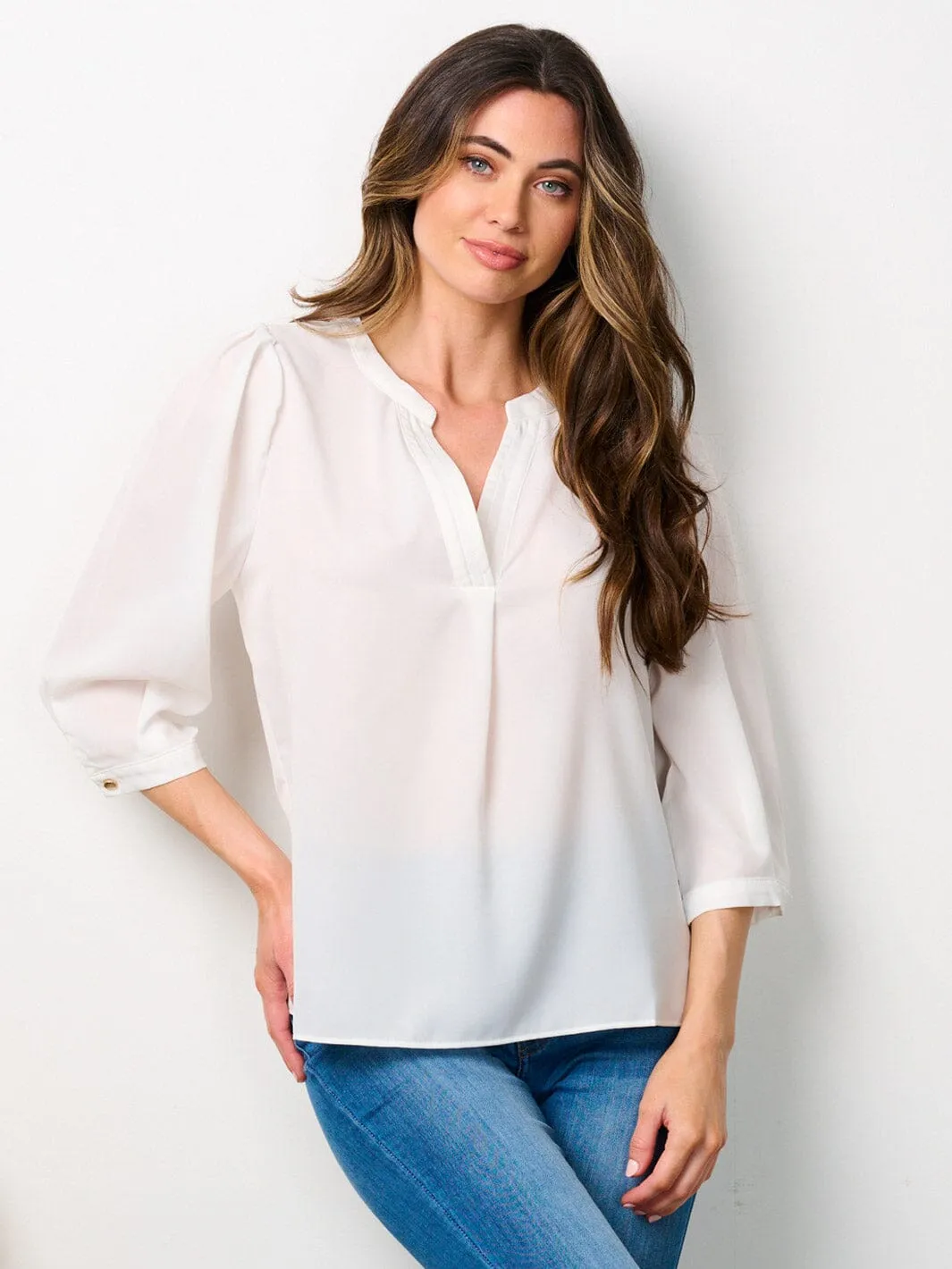 WOMEN'S 3/4 SLEEVES V-NECK BLOUSE TOP