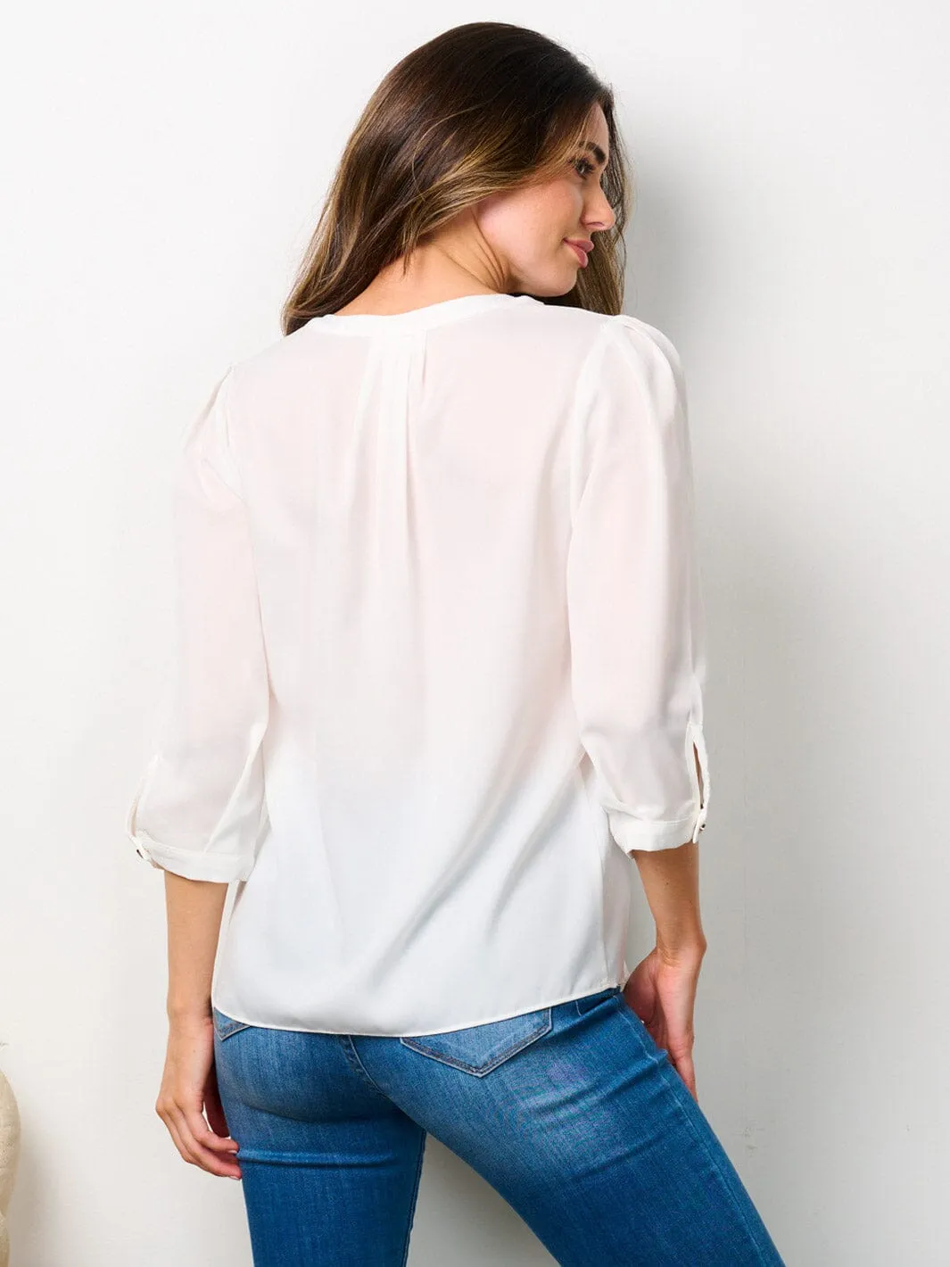 WOMEN'S 3/4 SLEEVES V-NECK BLOUSE TOP