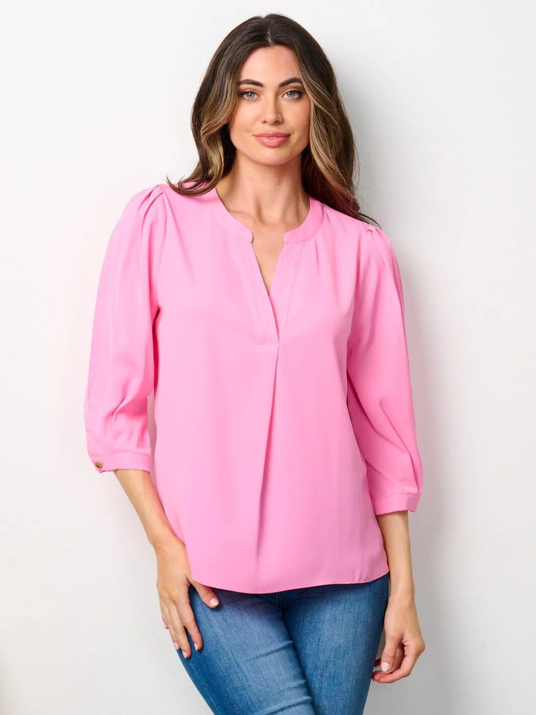 WOMEN'S 3/4 SLEEVES V-NECK BLOUSE TOP