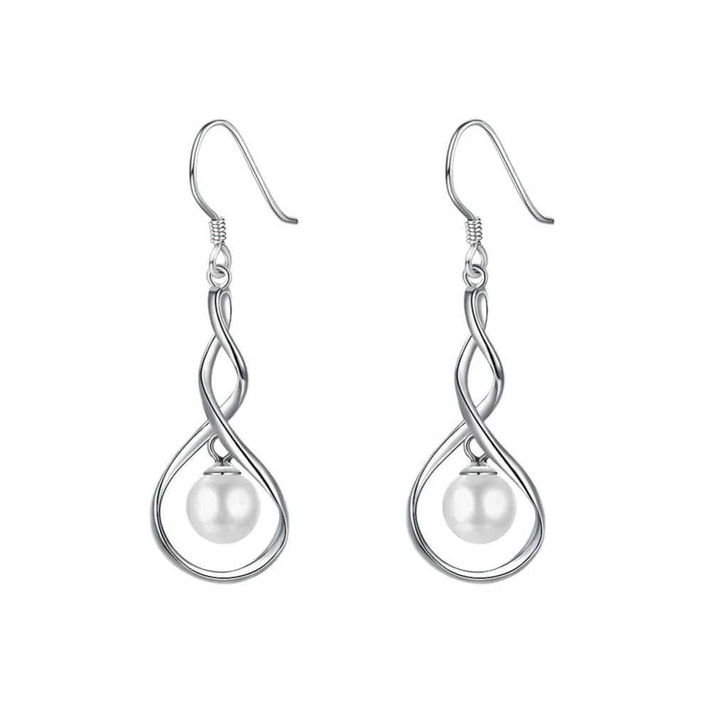 Women’s 925 Sterling Silver Drop Earrings with Pearl, Hypoallergenic, Valentine’s Day Gift for Ladies