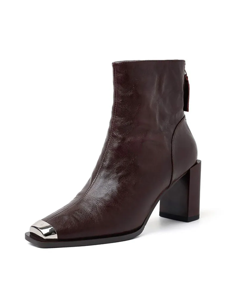 Women's Ankle Boots Black Zip Back Square Toe Chunky Heel Ankle Boots