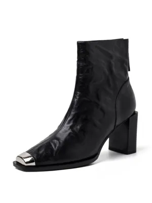 Women's Ankle Boots Black Zip Back Square Toe Chunky Heel Ankle Boots