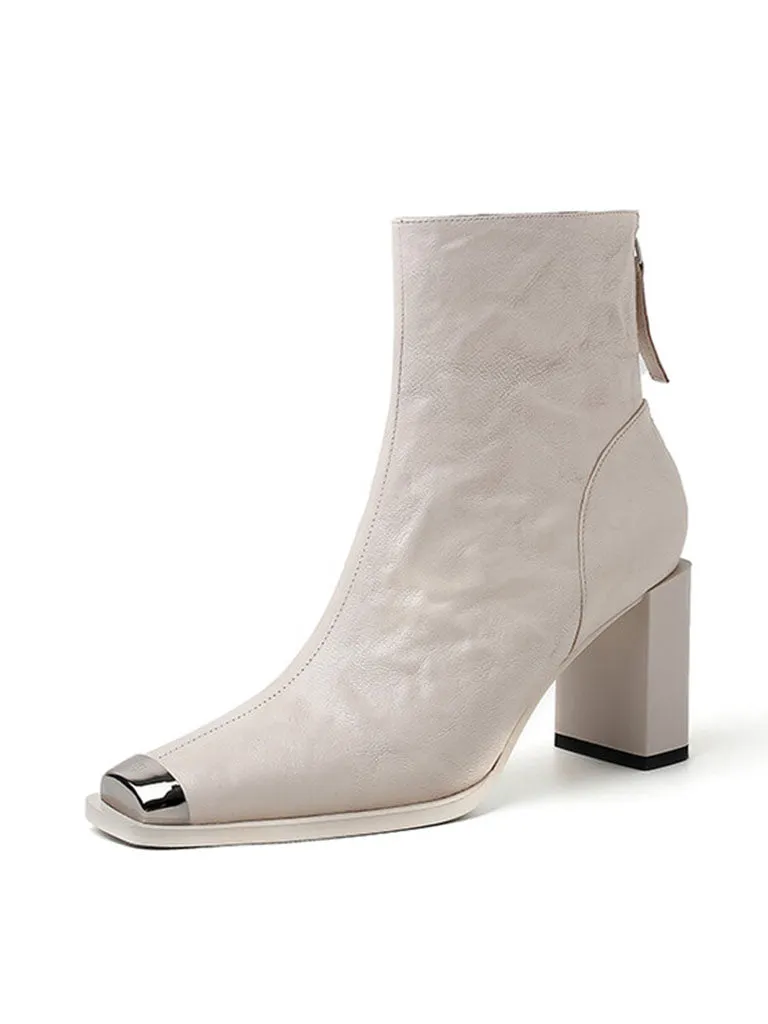 Women's Ankle Boots Black Zip Back Square Toe Chunky Heel Ankle Boots