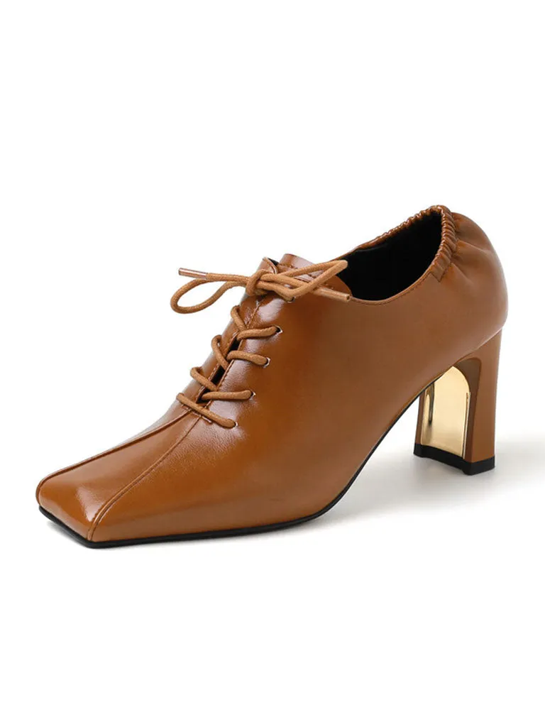 Women's Ankle Boots Yellow Square Toe Chunky Heel Ankle Boots