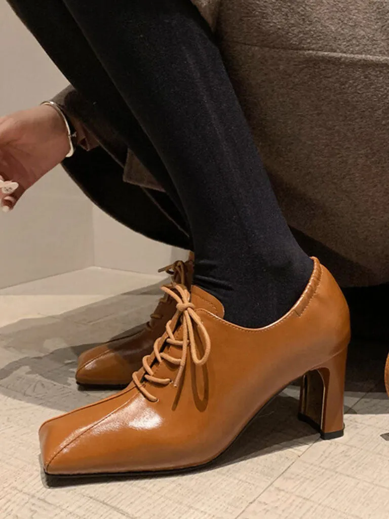 Women's Ankle Boots Yellow Square Toe Chunky Heel Ankle Boots