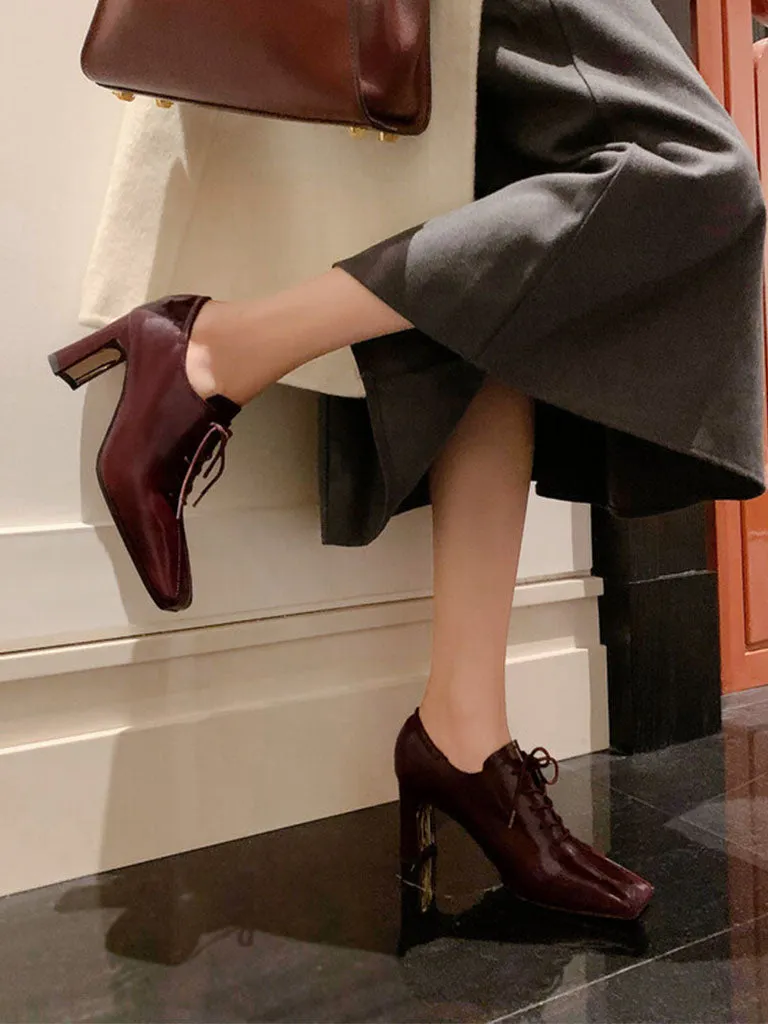 Women's Ankle Boots Yellow Square Toe Chunky Heel Ankle Boots
