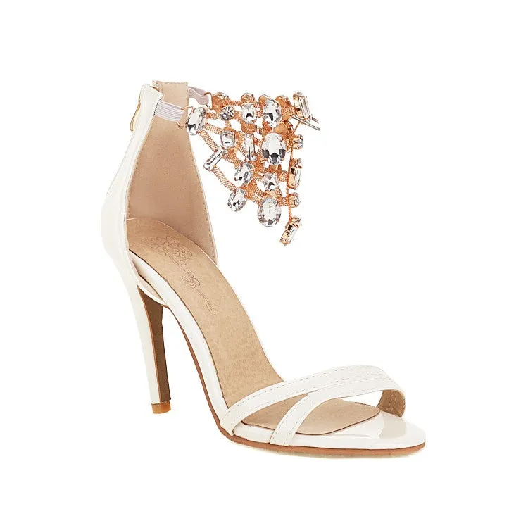 Women's Ankle Strap Rhinestone Beading Stiletto High Heel Sandals