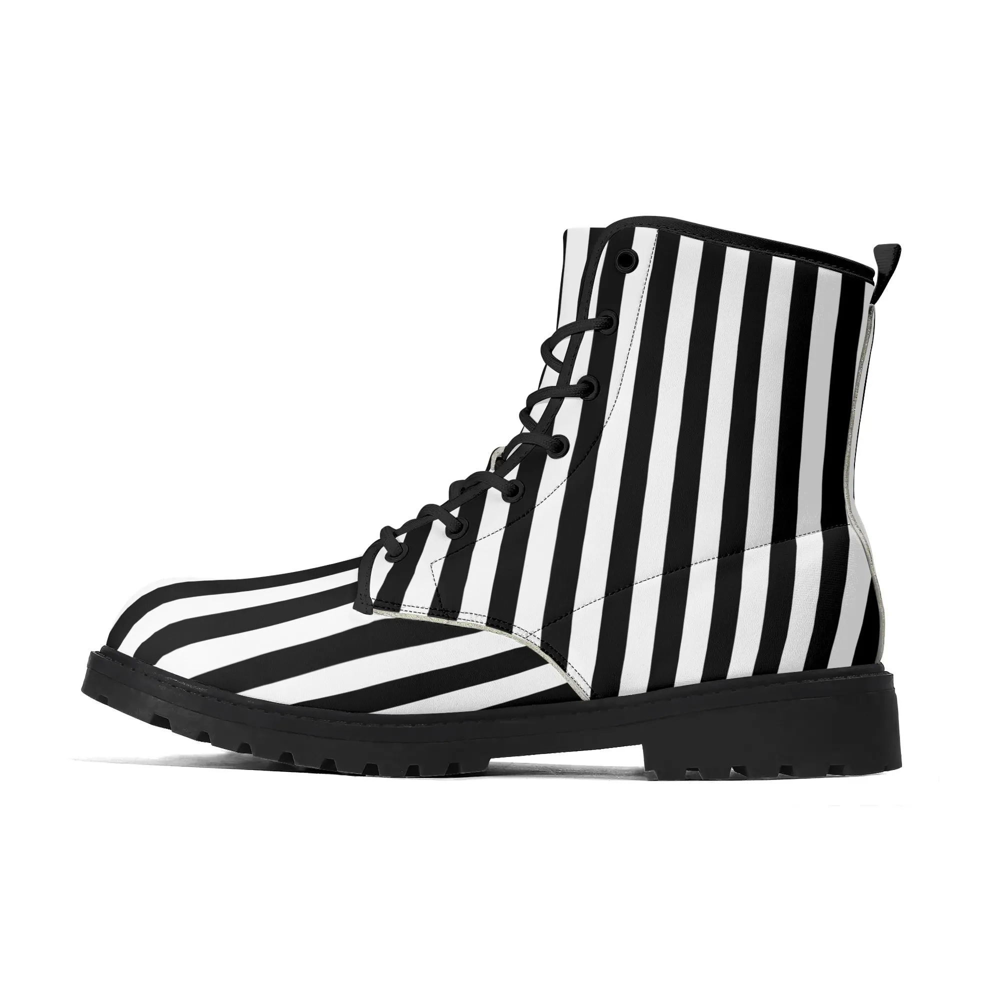 Womens Black White Stripes Vegan Boots