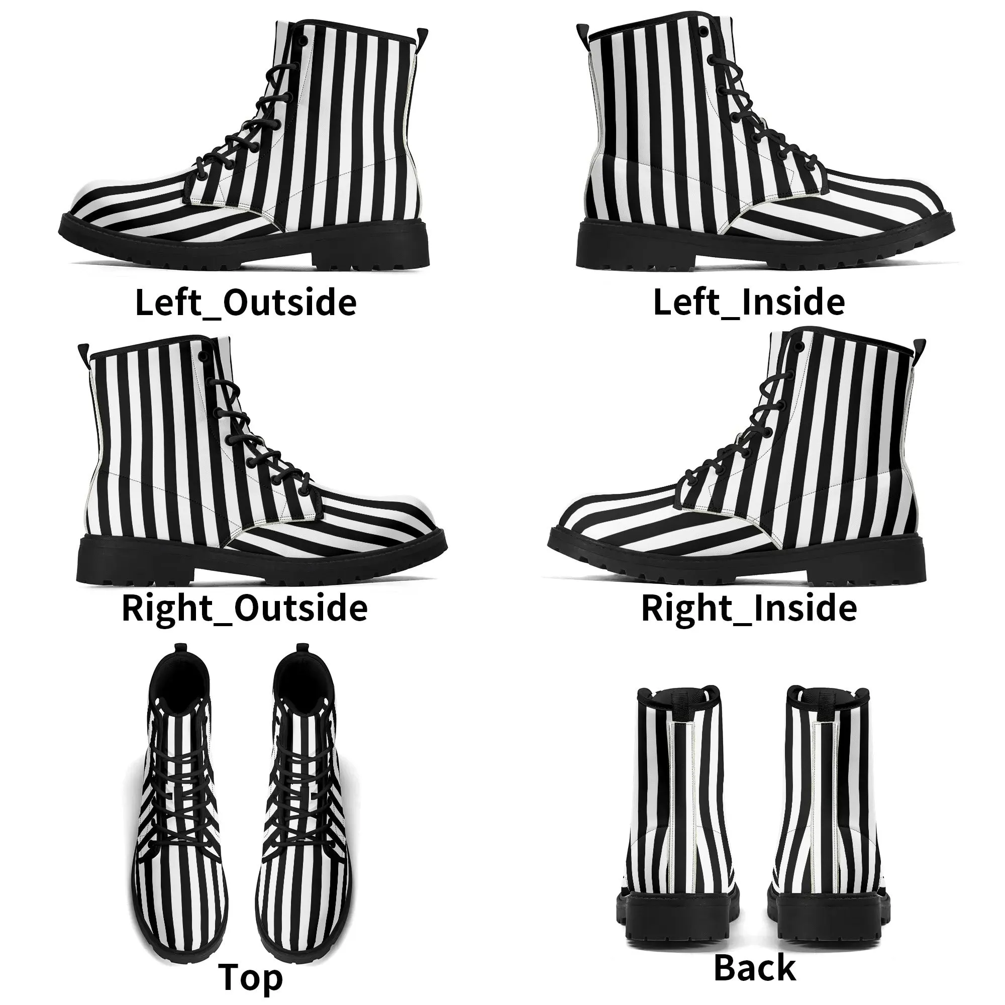 Womens Black White Stripes Vegan Boots