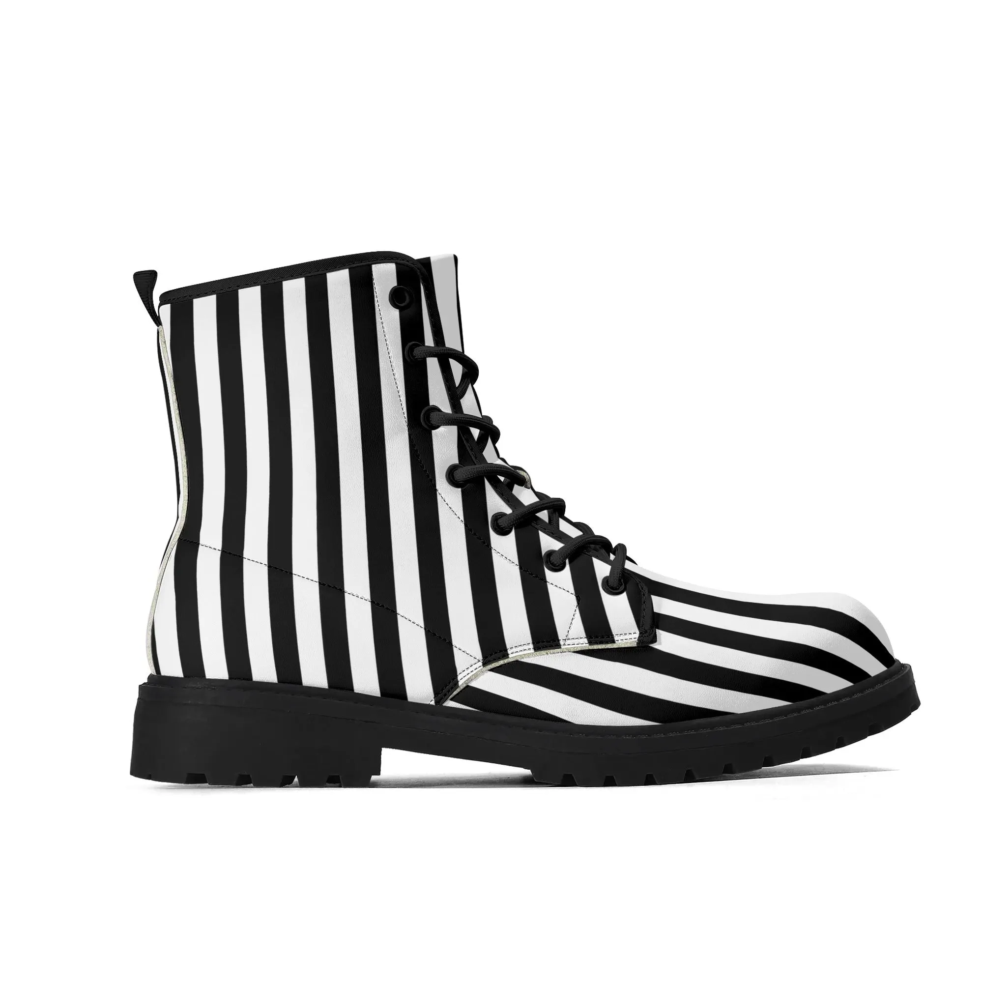 Womens Black White Stripes Vegan Boots