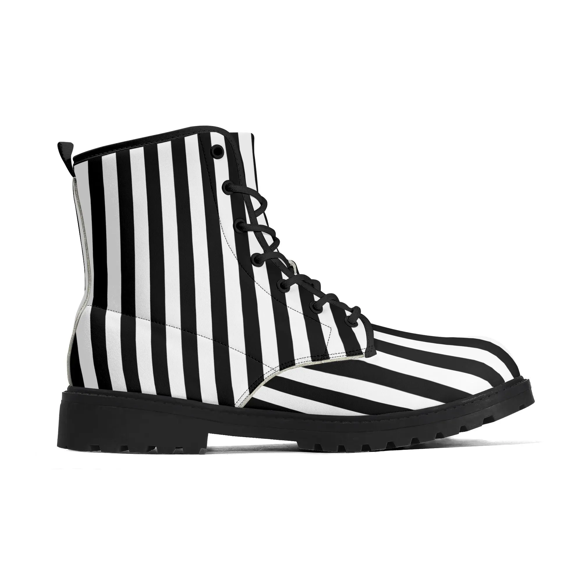 Womens Black White Stripes Vegan Boots