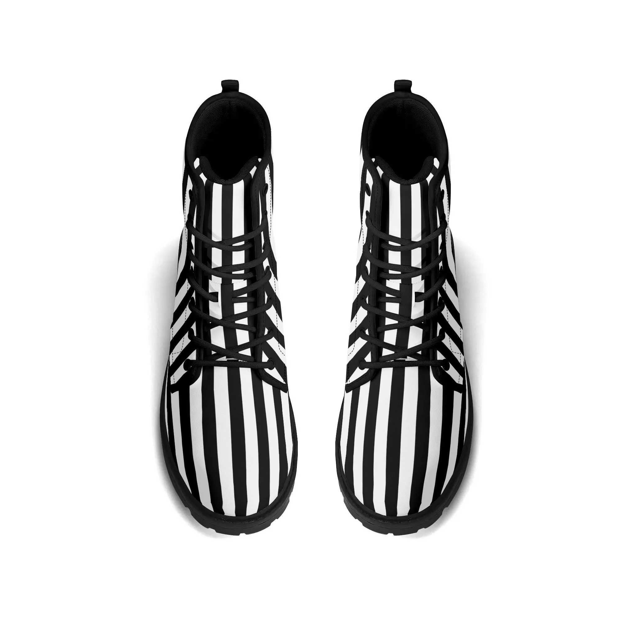 Womens Black White Stripes Vegan Boots
