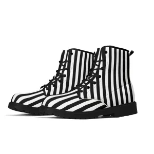 Womens Black White Stripes Vegan Boots