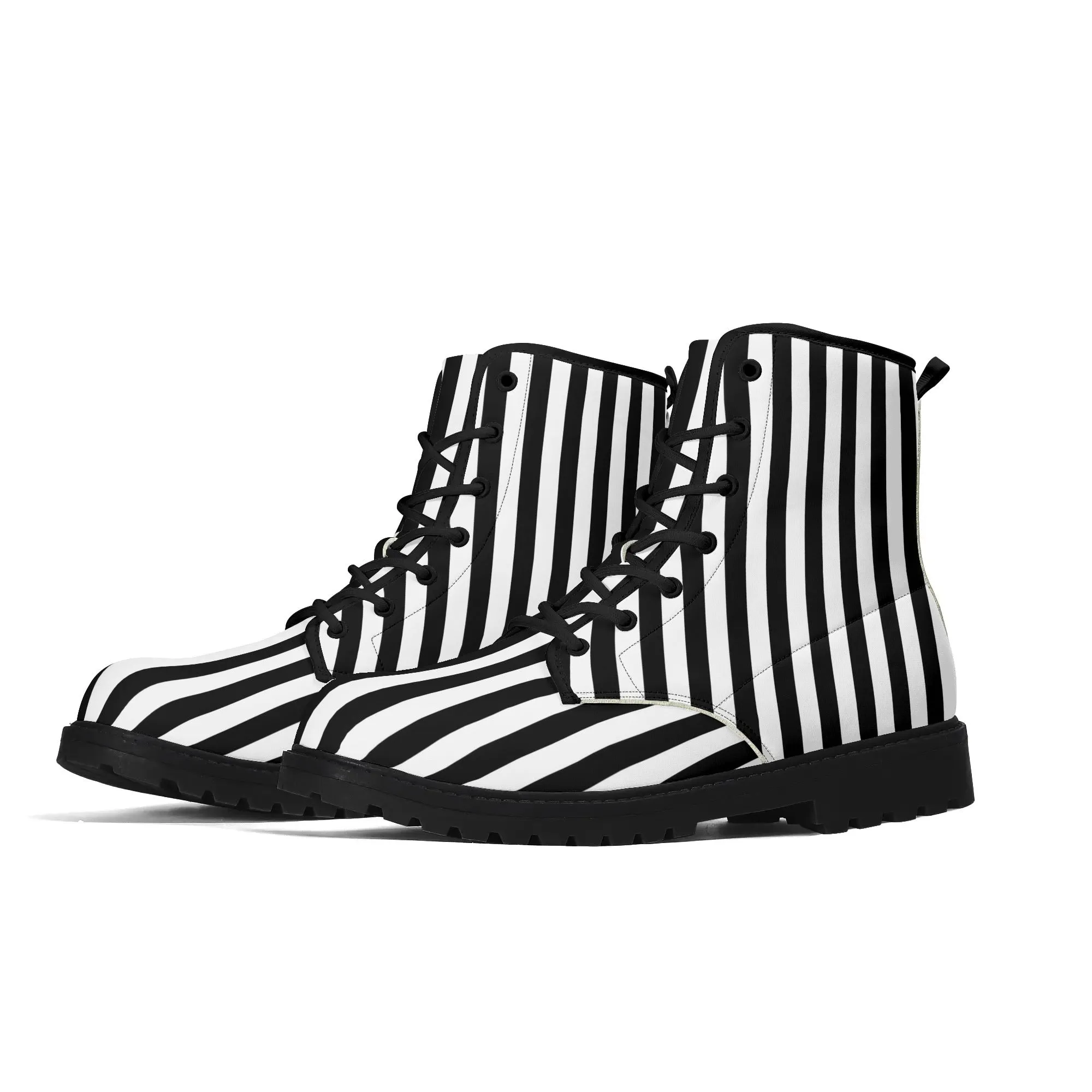 Womens Black White Stripes Vegan Boots