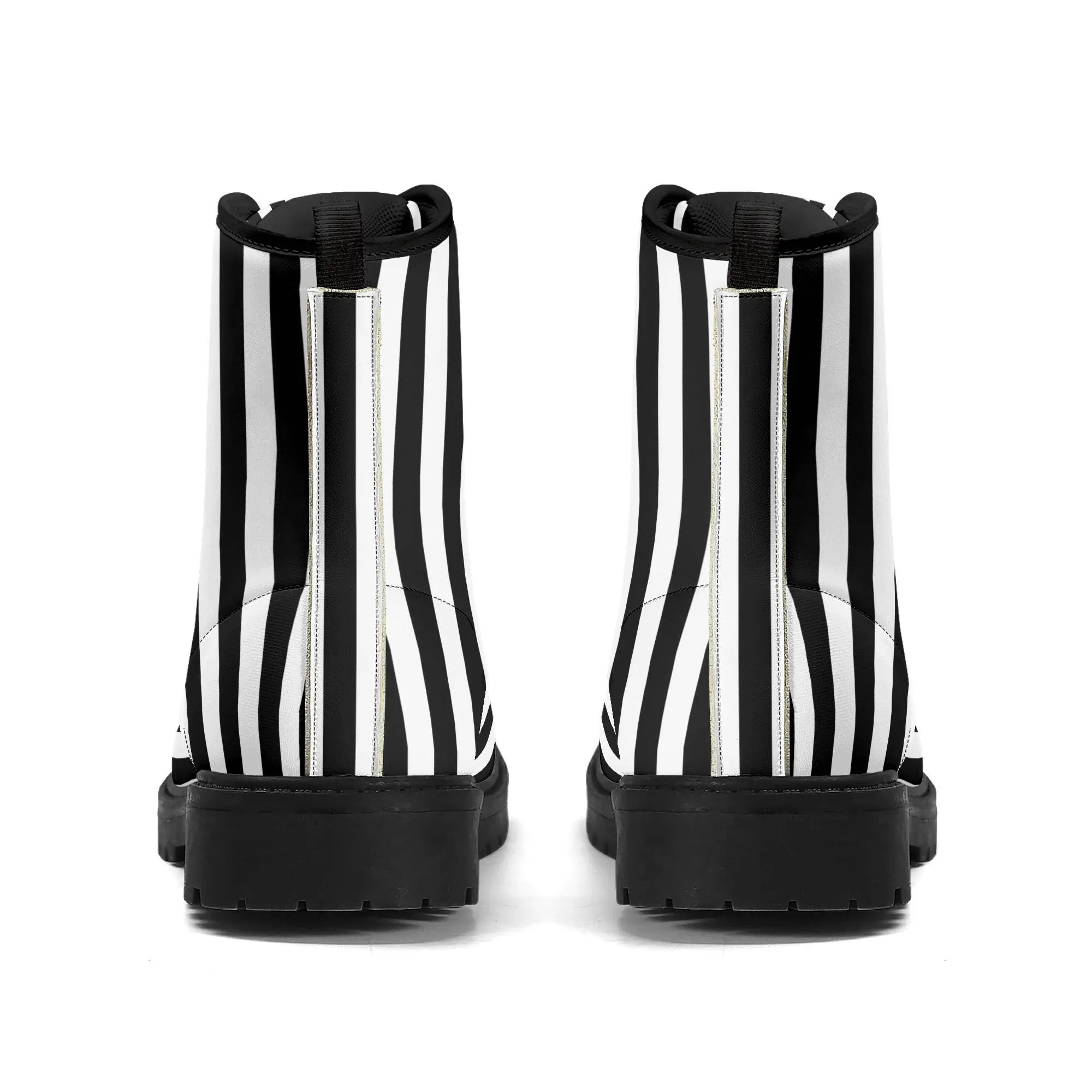 Womens Black White Stripes Vegan Boots
