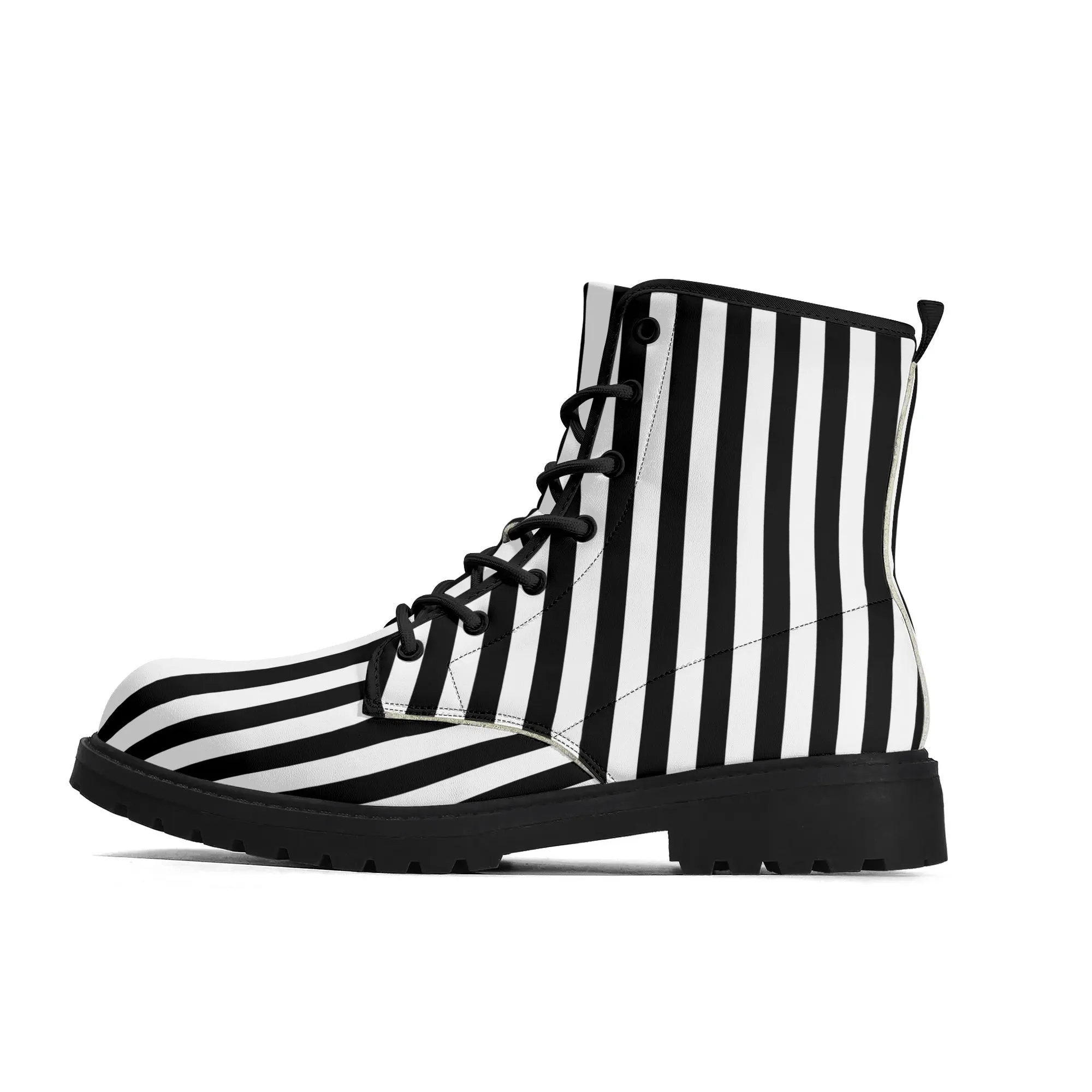 Womens Black White Stripes Vegan Boots
